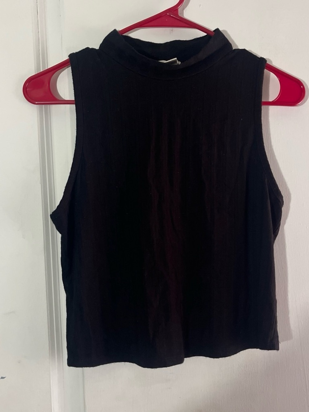 Bozzolo Black Ribbed Mock Neck Sleeveless Tank